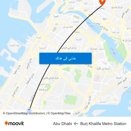 Burj Khalifa Metro Station to Abu Dhabi map