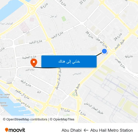 Abu Hail Metro Station to Abu Dhabi map