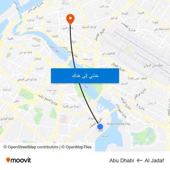 Al Jadaf to Abu Dhabi map