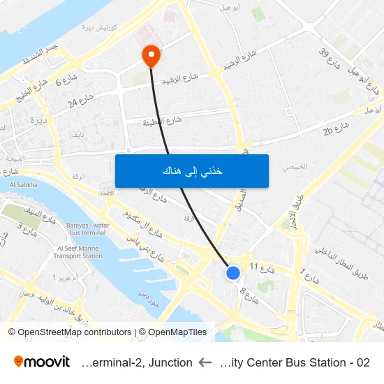 Deira City Center Bus Station - 02 to DXB Terminal-2, Junction. map