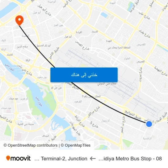 Rashidiya Metro Bus Stop - 08 to DXB Terminal-2, Junction. map