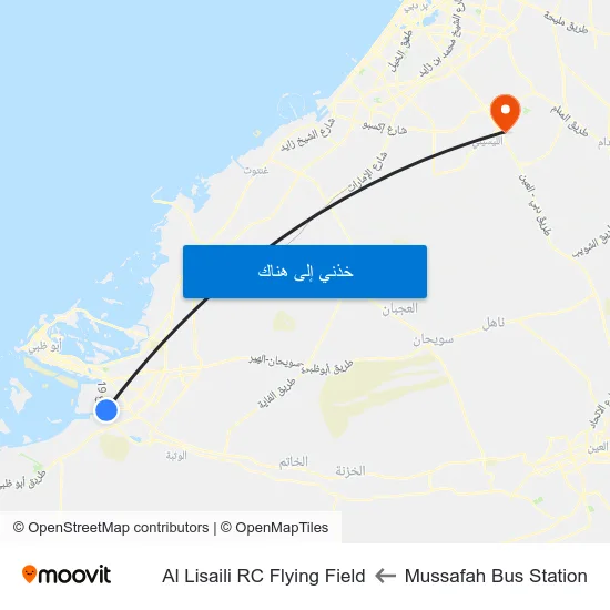 Mussafah Bus Station to Al Lisaili RC Flying Field map