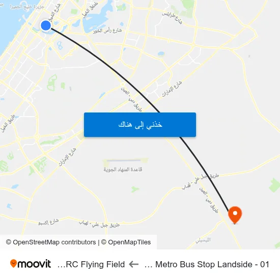 Business Bay Metro Bus Stop Landside - 01 to Al Lisaili RC Flying Field map