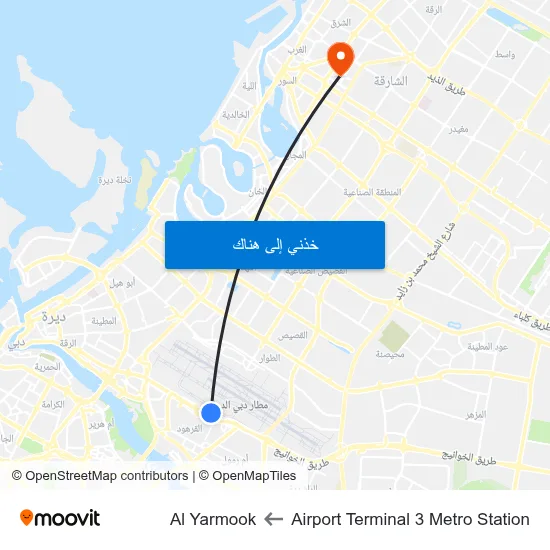 Airport Terminal 3 Metro Station to Al Yarmook map