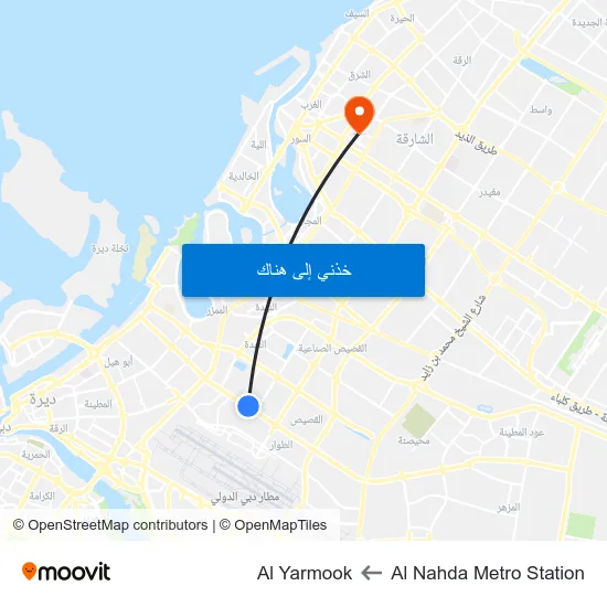 Al Nahda Metro Station to Al Yarmook map