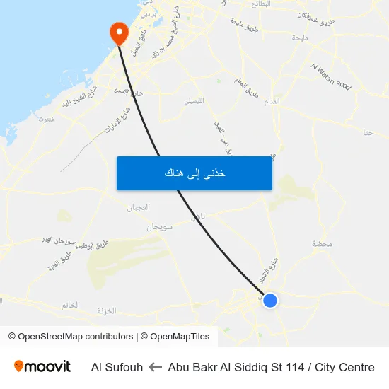 Abu Bakr Al Siddiq St 114 / City Centre to Al Sufouh map