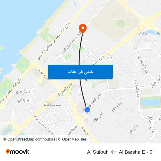 Al Barsha E - 01 to Al Sufouh map