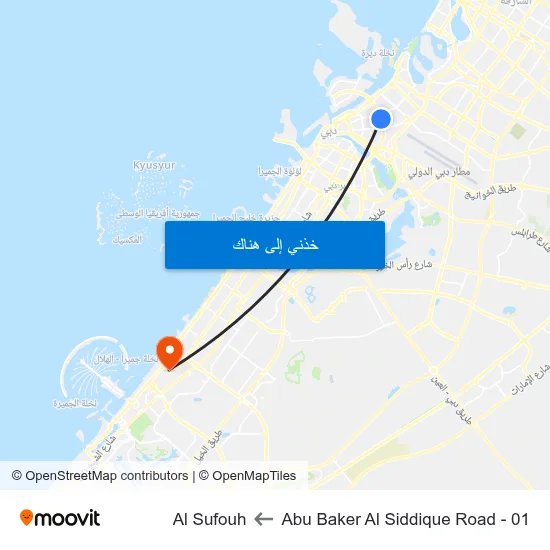 Abu Baker Al Siddique Road - 01 to Al Sufouh map