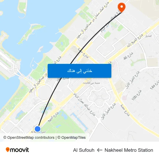 Nakheel Metro Station to Al Sufouh map
