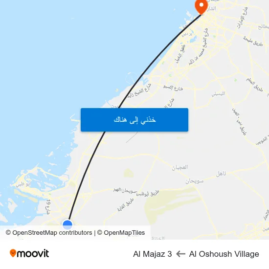 Al Oshoush Village to Al Majaz 3 map