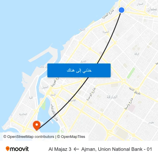 Ajman, Union National Bank - 01 to Al Majaz 3 map
