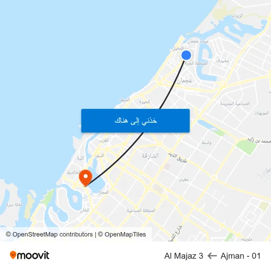 Ajman - 01 to Al Majaz 3 map