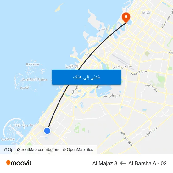 Al Barsha A - 02 to Al Majaz 3 map