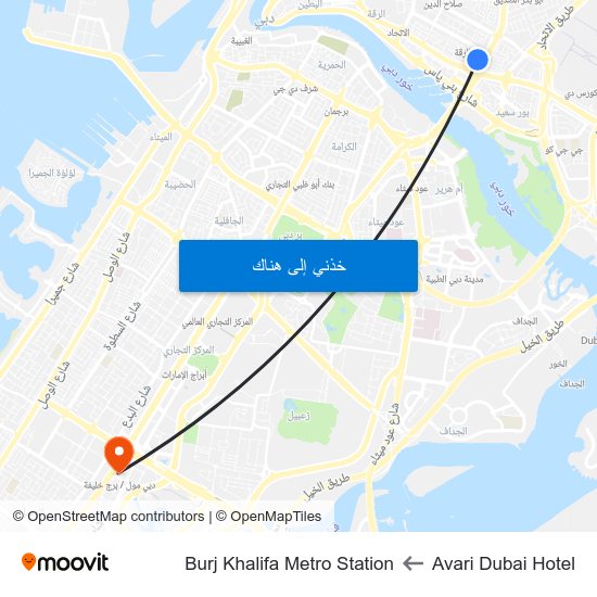 Avari Dubai Hotel to Burj Khalifa Metro Station map