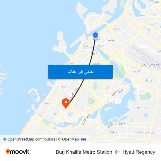 Hyatt Regency to Burj Khalifa Metro Station map