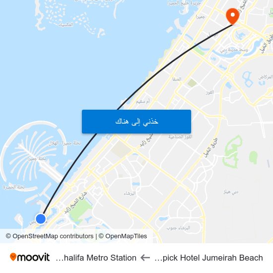 Mövenpick Hotel Jumeirah Beach to Burj Khalifa Metro Station map