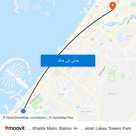 Jumeirah Lakes Towers Park to Burj Khalifa Metro Station map