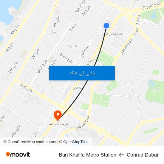 Conrad Dubai to Burj Khalifa Metro Station map