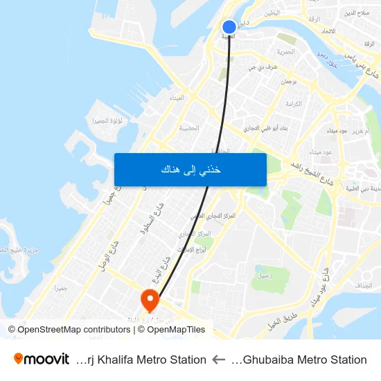 Al Ghubaiba Metro Station to Burj Khalifa Metro Station map