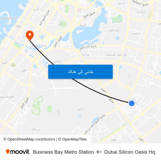 Dubai Silicon Oasis Hq to Business Bay Metro Station map