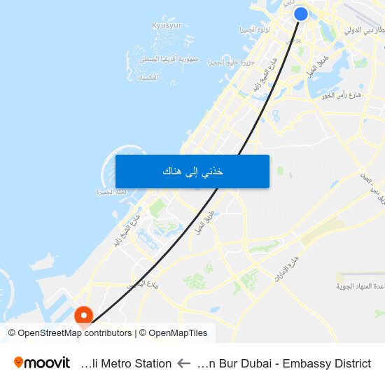Holiday Inn Bur Dubai - Embassy District to Jabel Ali Metro Station map