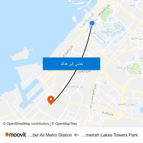 Jumeirah Lakes Towers Park to Jabel Ali Metro Station map