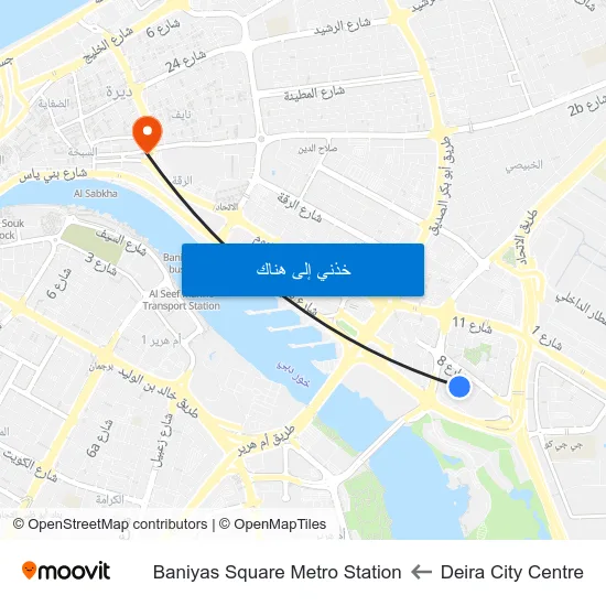 Deira City Centre to Baniyas Square Metro Station map
