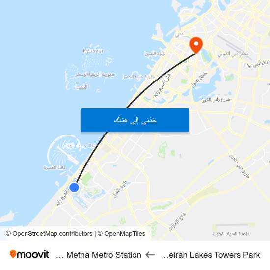 Jumeirah Lakes Towers Park to Oud Metha Metro Station map