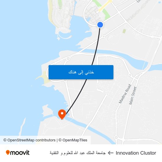 Innovation Clustor to جامعة الملك عبد الله للعلوم و التقنية map