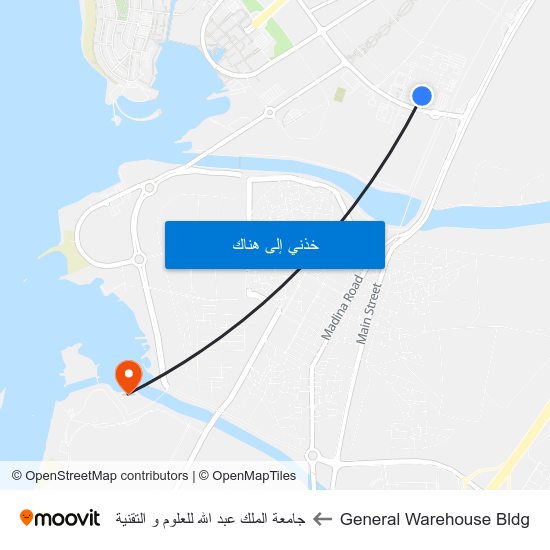 General Warehouse Bldg to جامعة الملك عبد الله للعلوم و التقنية map