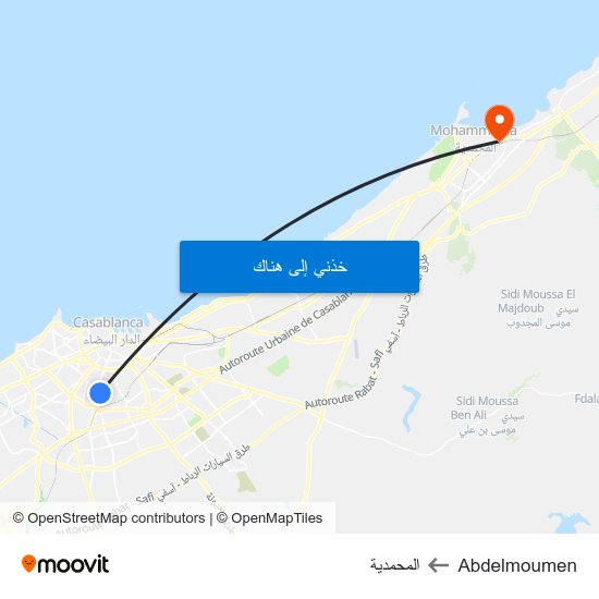 Abdelmoumen to المحمدية map