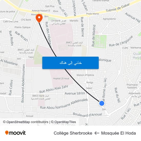 Mosquée El Hoda to Collège Sherbrooke map