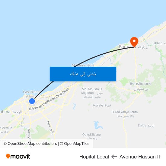 Avenue Hassan II to Hopital Local map