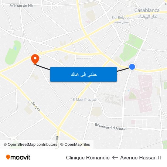 Avenue Hassan II to Clinique Romandie map
