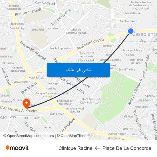 Place De La Concorde to Clinique Racine map