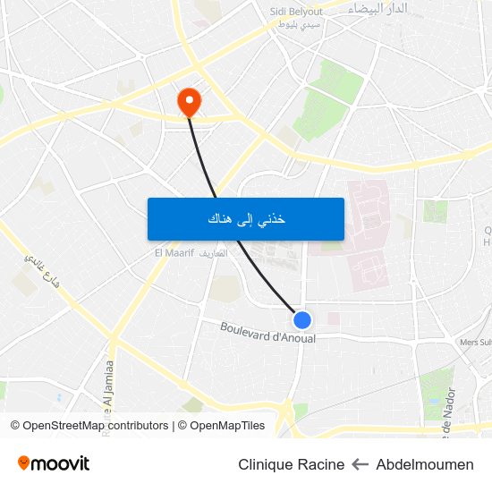 Abdelmoumen to Clinique Racine map