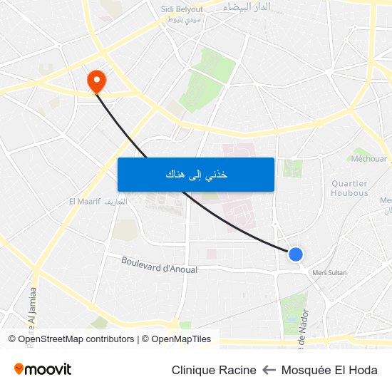 Mosquée El Hoda to Clinique Racine map