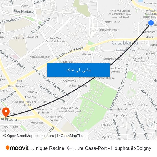Gare Casa-Port - Houphouët-Boigny to Clinique Racine map