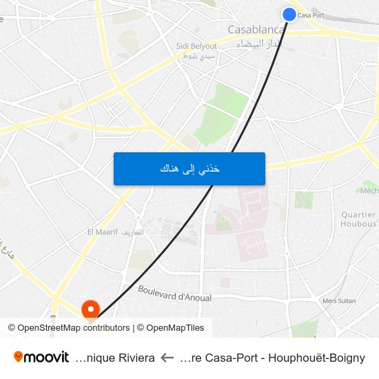 Gare Casa-Port - Houphouët-Boigny to Clinique Riviera map