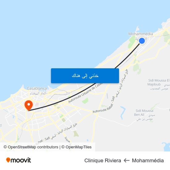 Mohammédia to Clinique Riviera map