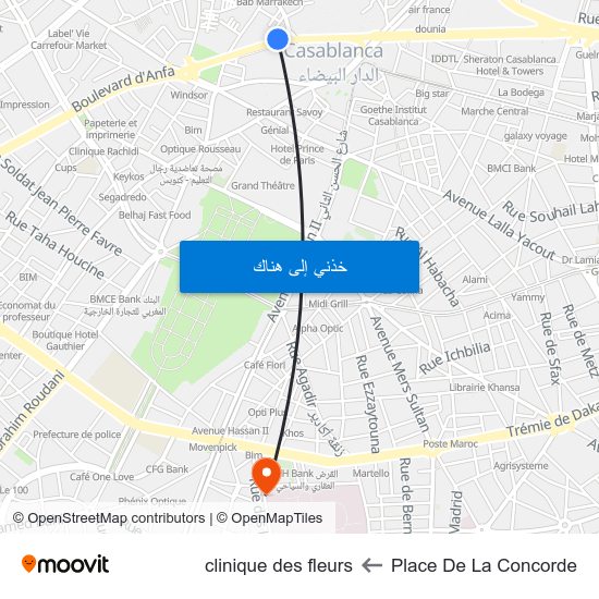 Place De La Concorde to clinique des fleurs map