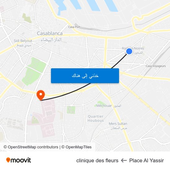 Place Al Yassir to clinique des fleurs map