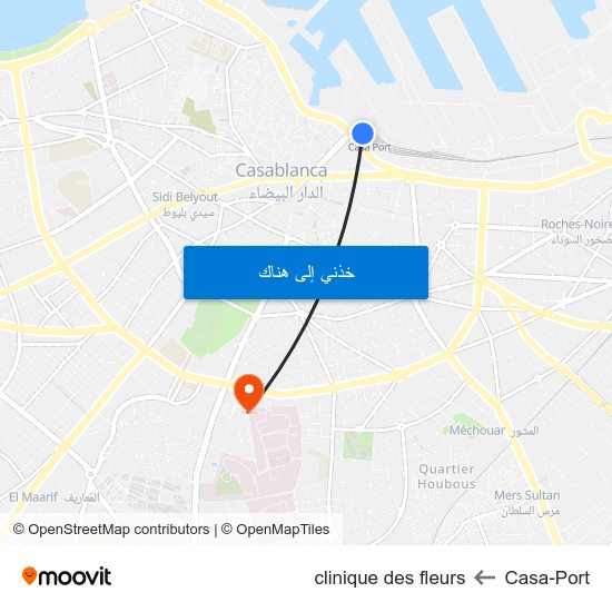 Casa-Port to clinique des fleurs map