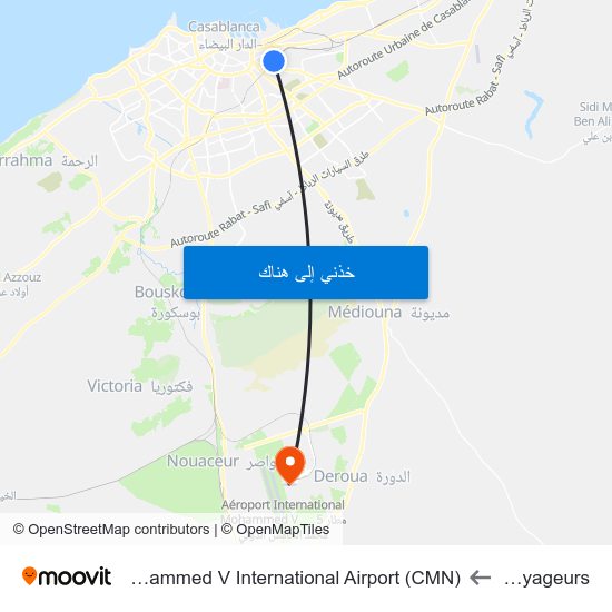 Casa-Voyageurs to Mohammed V International Airport (CMN) (مطار محمد الخامس الدولي) map