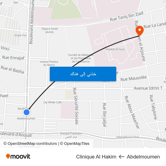 Abdelmoumen to Clinique Al Hakim map