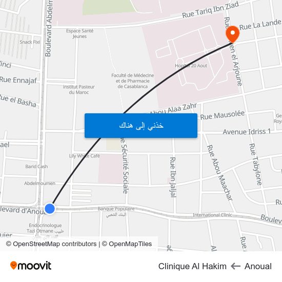 Anoual to Clinique Al Hakim map