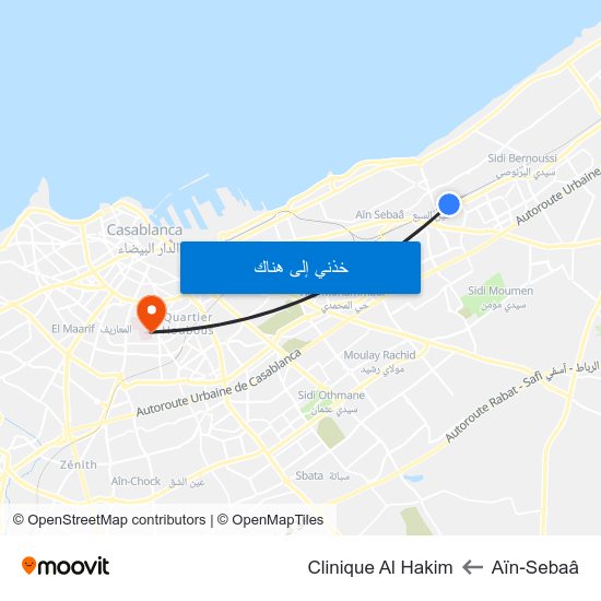 Aïn-Sebaâ to Clinique Al Hakim map