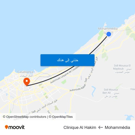 Mohammédia to Clinique Al Hakim map