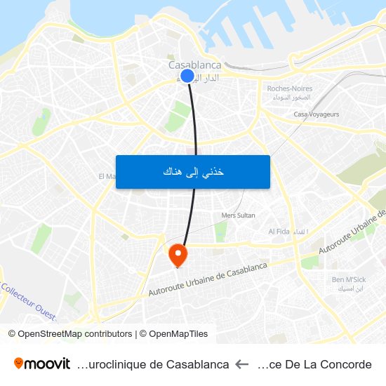 Place De La Concorde to Neuroclinique de Casablanca map