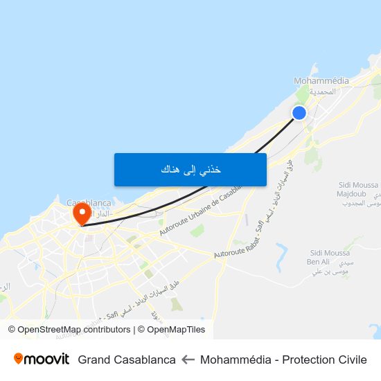 Mohammédia - Protection Civile to Grand Casablanca map